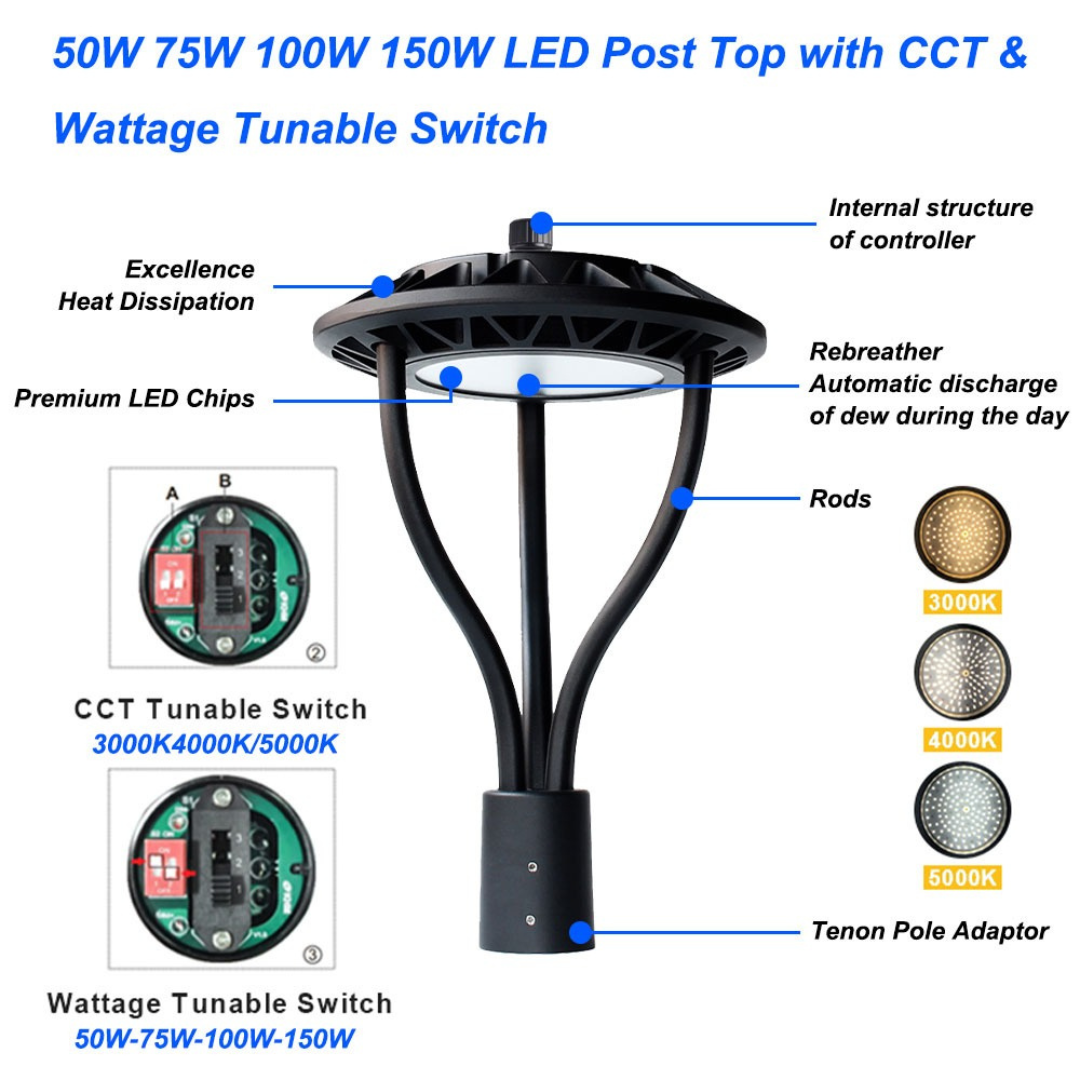 Outdoor LED Pole Light 50W-150W IP65 Waterproof CCT Tunable