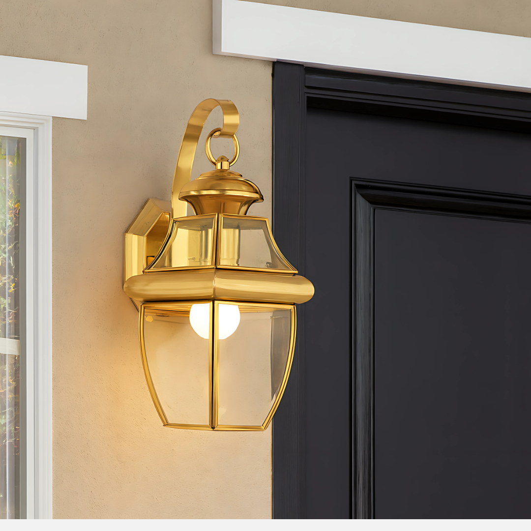 Outdoor Wall Lamp Brass Finish with Beveled Glass