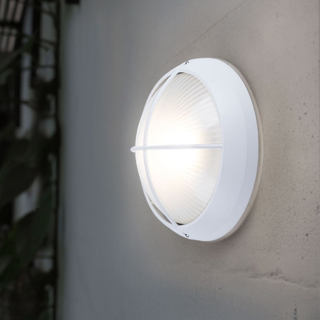 Outdoor LED Wall Lamps Set, Round White Cast Aluminum, IP44