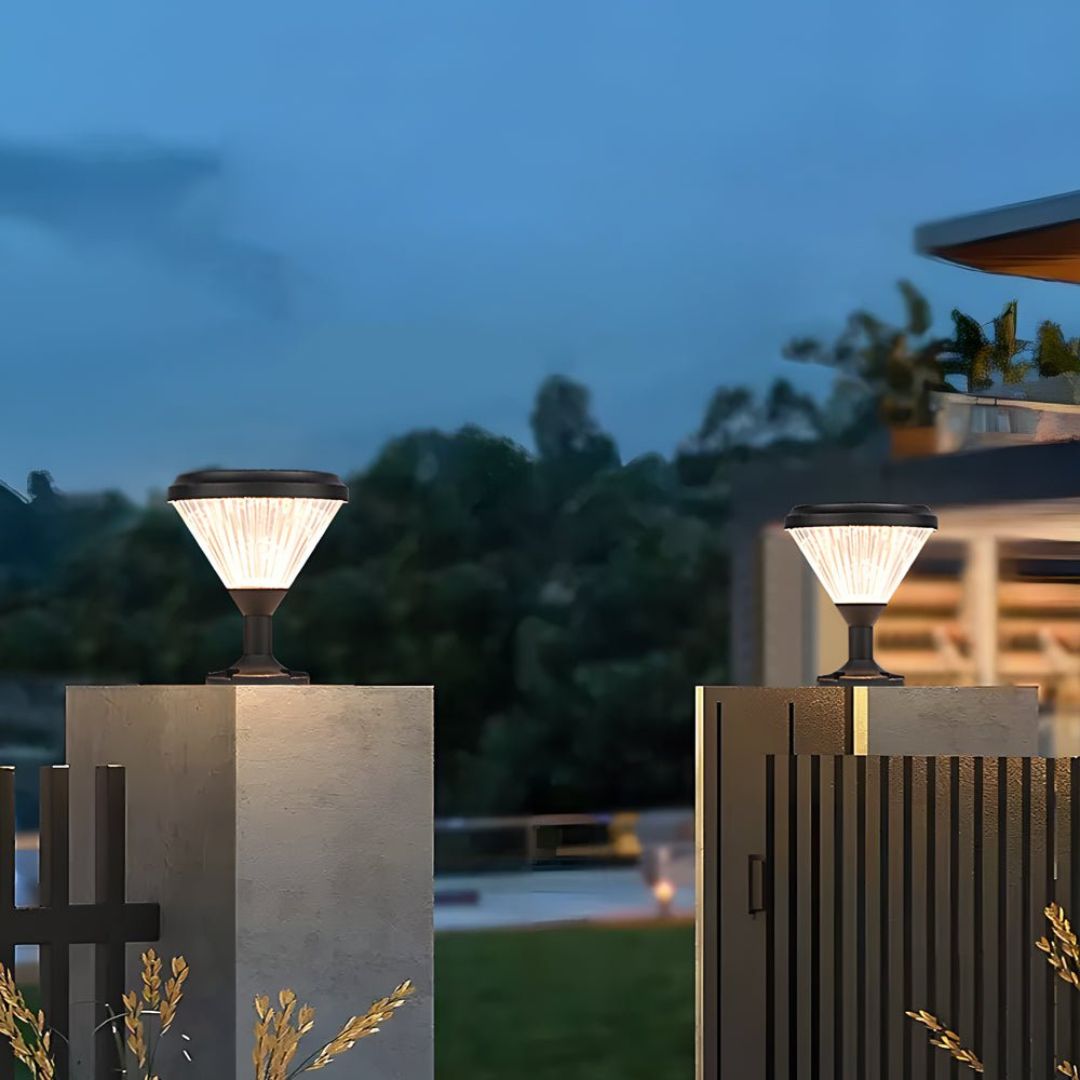 Solar LED Post Light Outdoor Waterproof Black IP65 Color Changing