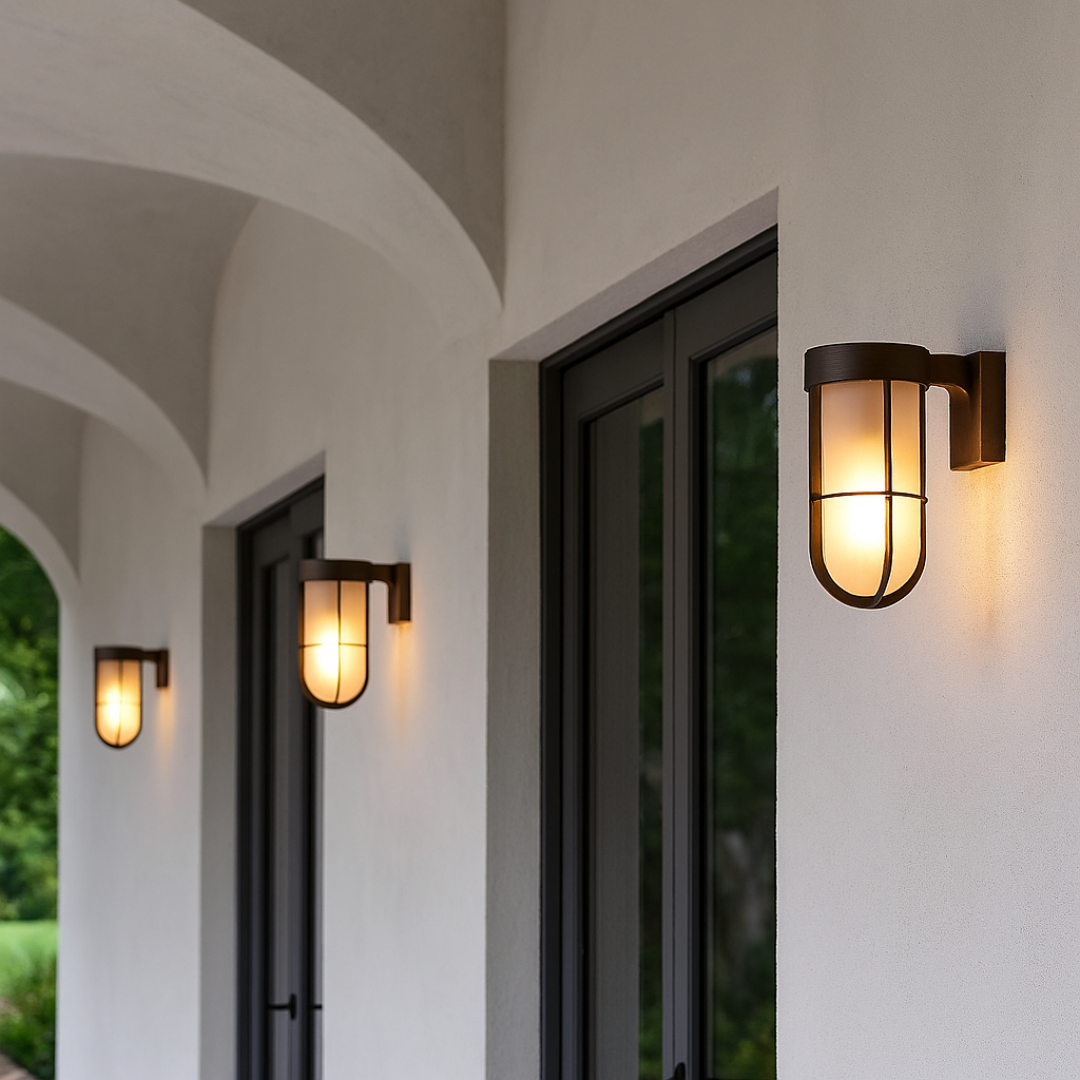 Outdoor Wall Light Brass IP44 – Frosted Glass E27 Wall Lamp
