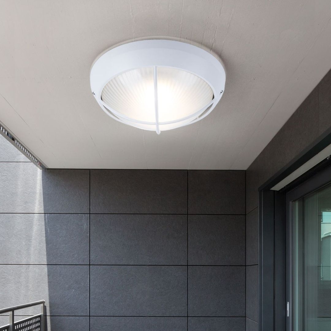 Outdoor LED Wall Lamps Set, Round White Cast Aluminum, IP44