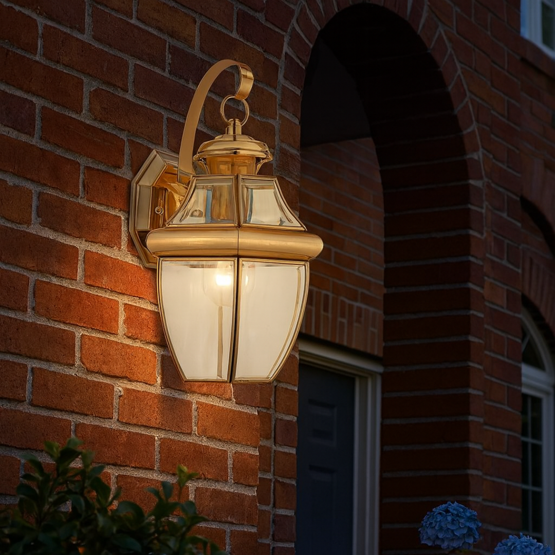 Outdoor Wall Lamp Brass Finish with Beveled Glass
