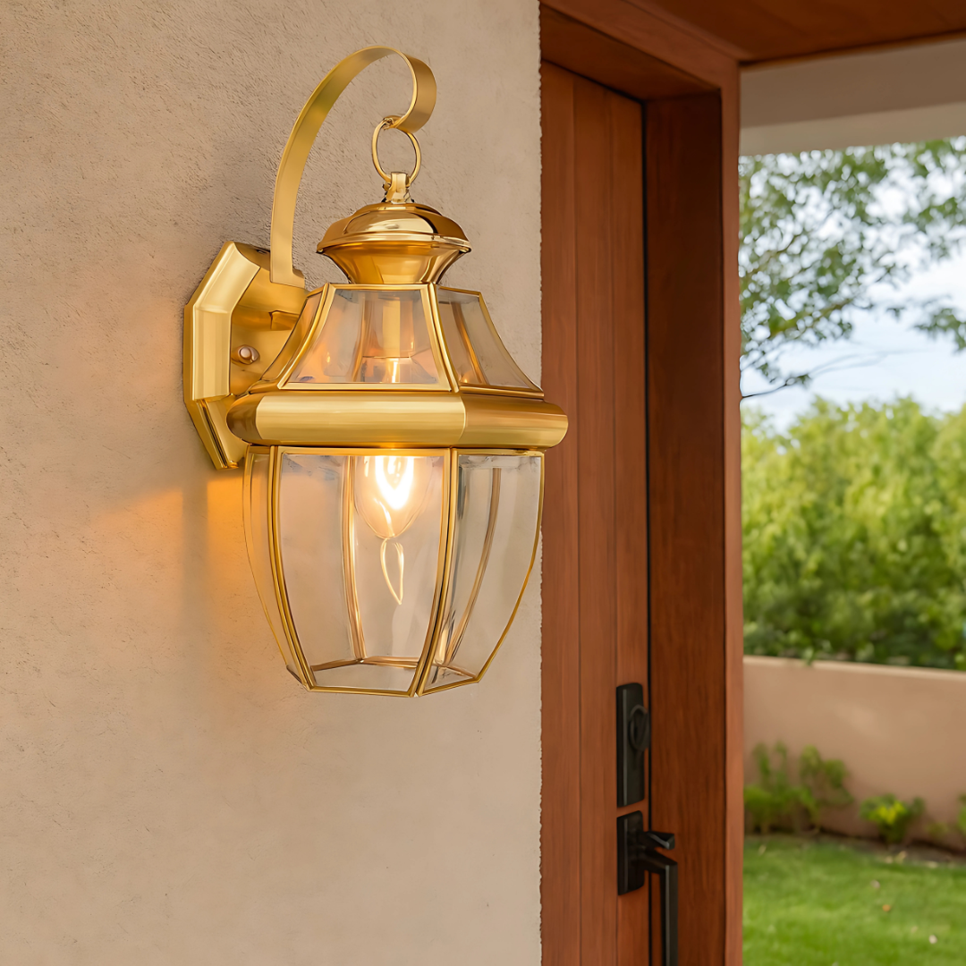 Outdoor Wall Lamp Brass Finish with Beveled Glass
