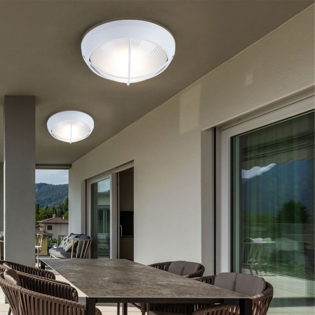 Outdoor LED Wall Lamps Set, Round White Cast Aluminum, IP44