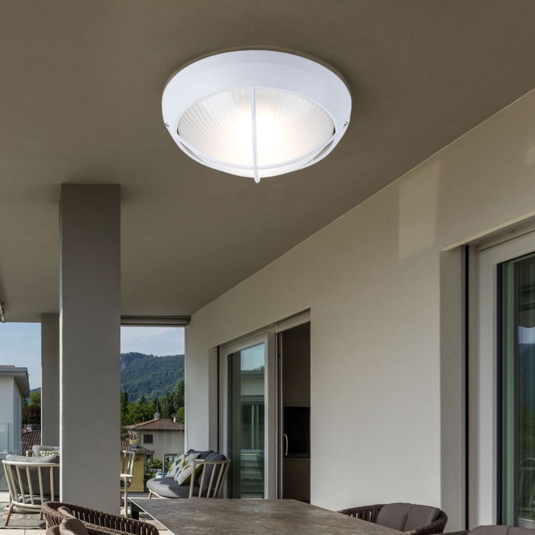 Outdoor LED Wall Lamps Set, Round White Cast Aluminum, IP44