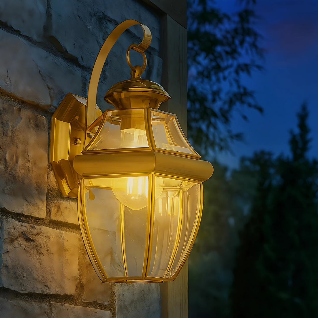 Outdoor Wall Lamp Brass Finish with Beveled Glass