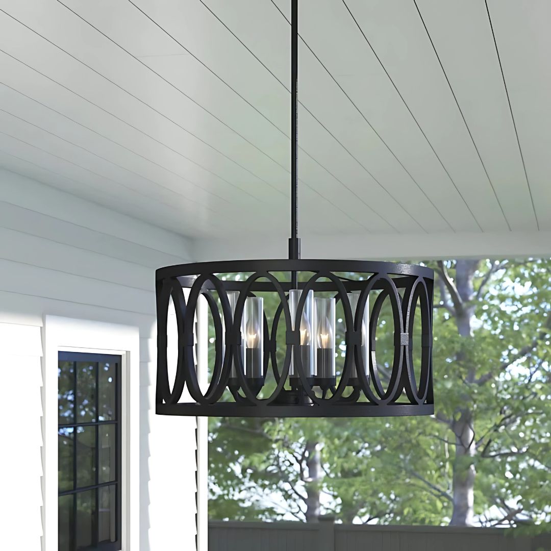 Outdoor 5-Light Chandelier for Gazebo with Textured Finish and Glass Covers