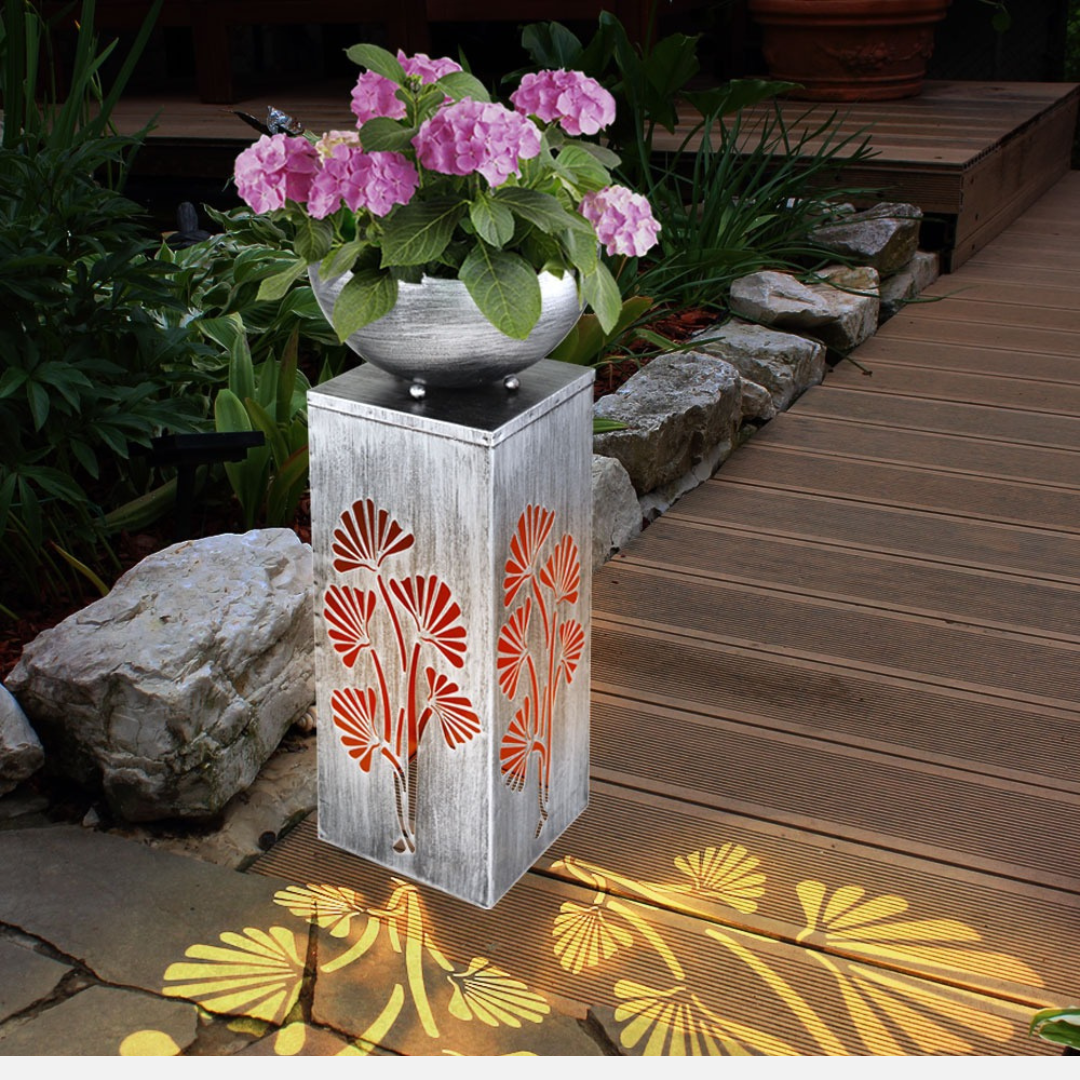 Solar LED Outdoor Light with Removable Planter Silver Metal