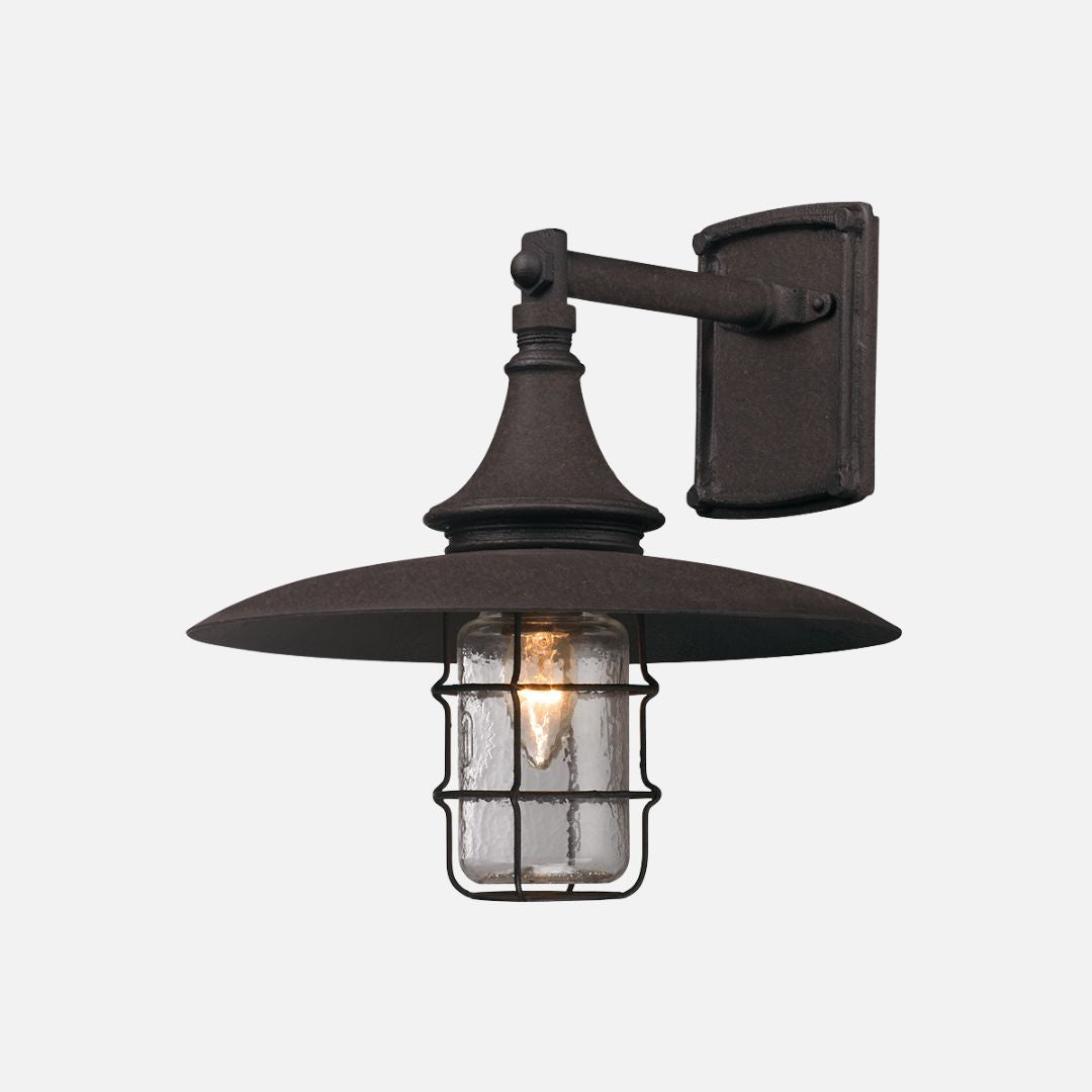 Outdoor Wall Lantern Light Fixture with Cage Shade and Clear Glass