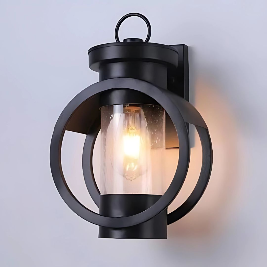 Outdoor Wall Lamp Black Vintage Galvanized Iron with Glass Shade