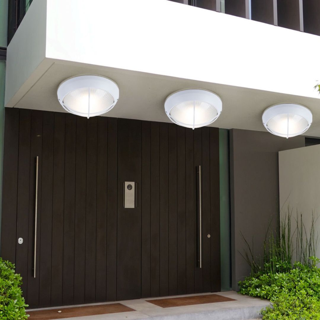 Outdoor LED Wall Lamps Set, Round White Cast Aluminum, IP44