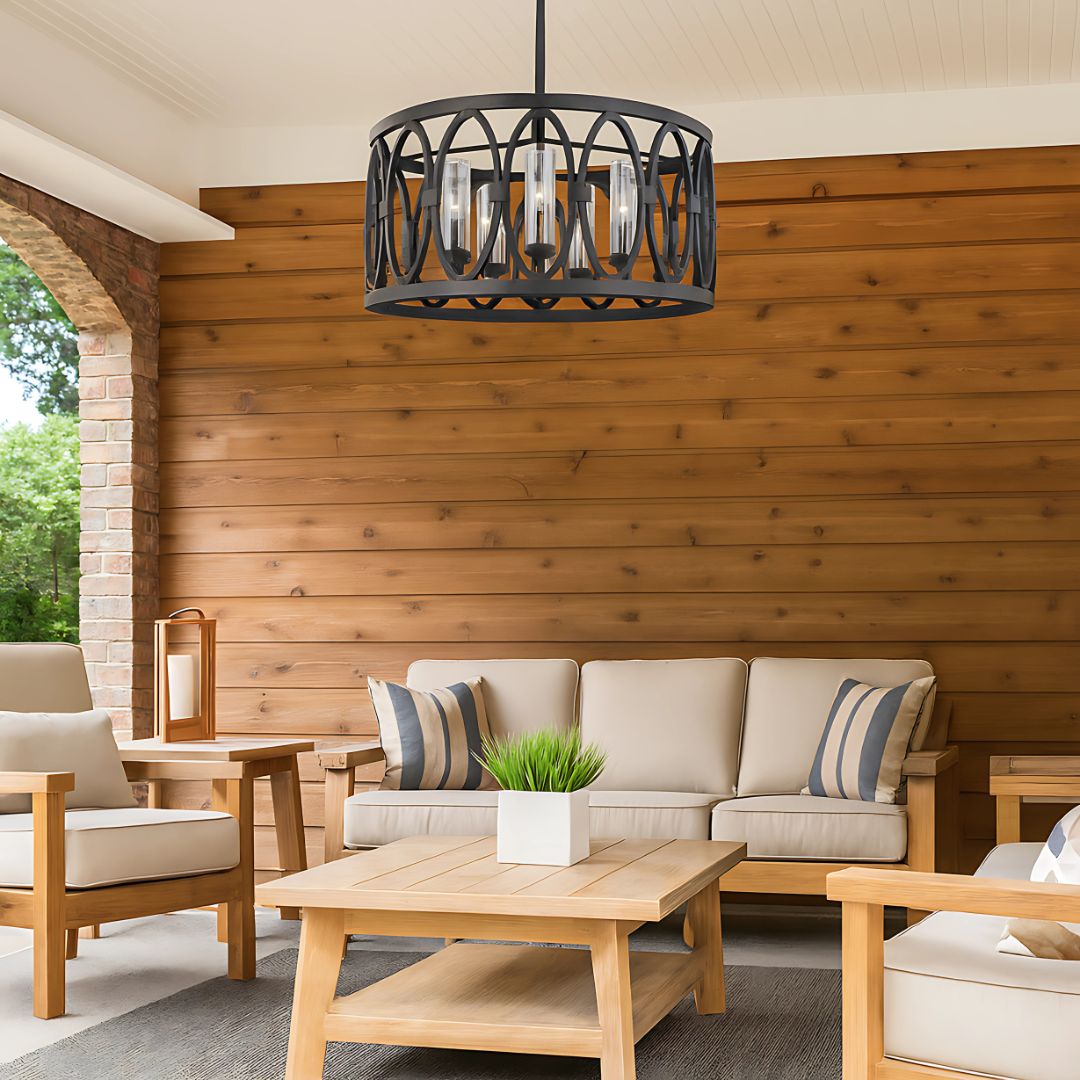 Outdoor 5-Light Chandelier for Gazebo with Textured Finish and Glass Covers