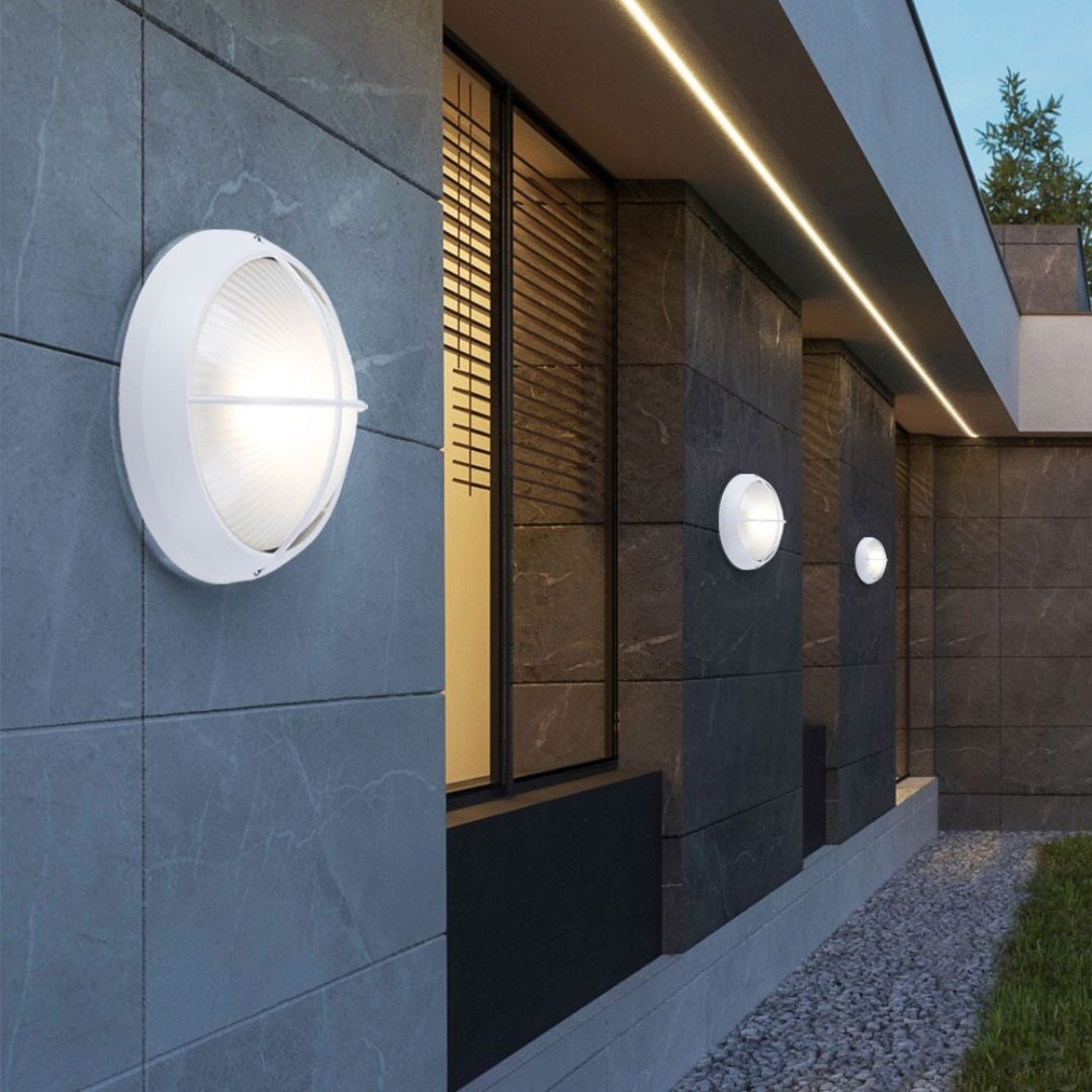 Outdoor LED Wall Lamps Set, Round White Cast Aluminum, IP44
