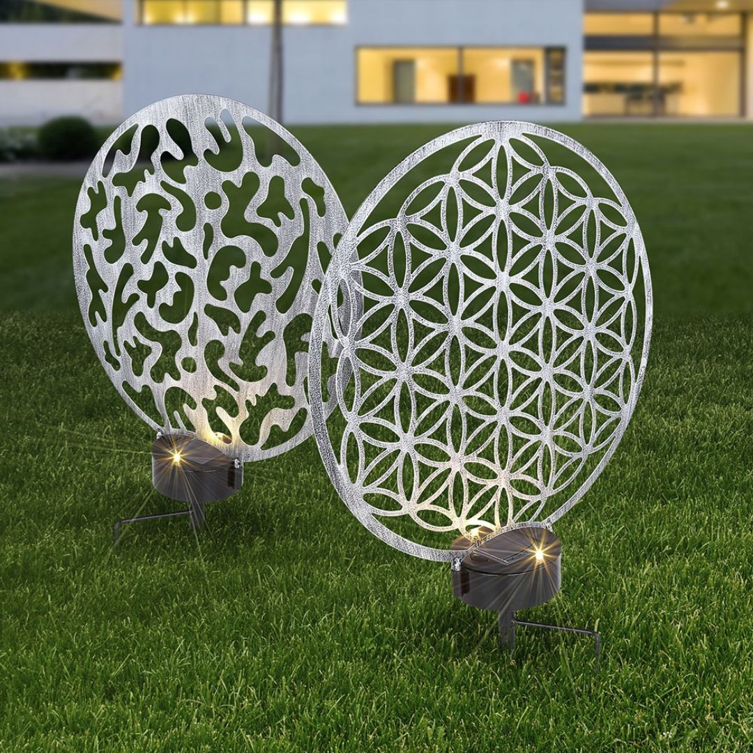 LED Solar Lamp Antique Silver with Ground Spike for Outdoor Lighting