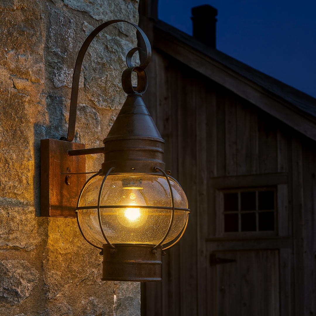 Outdoor Wall Lamp Brass Seed Glass Sienna Bronze Finish