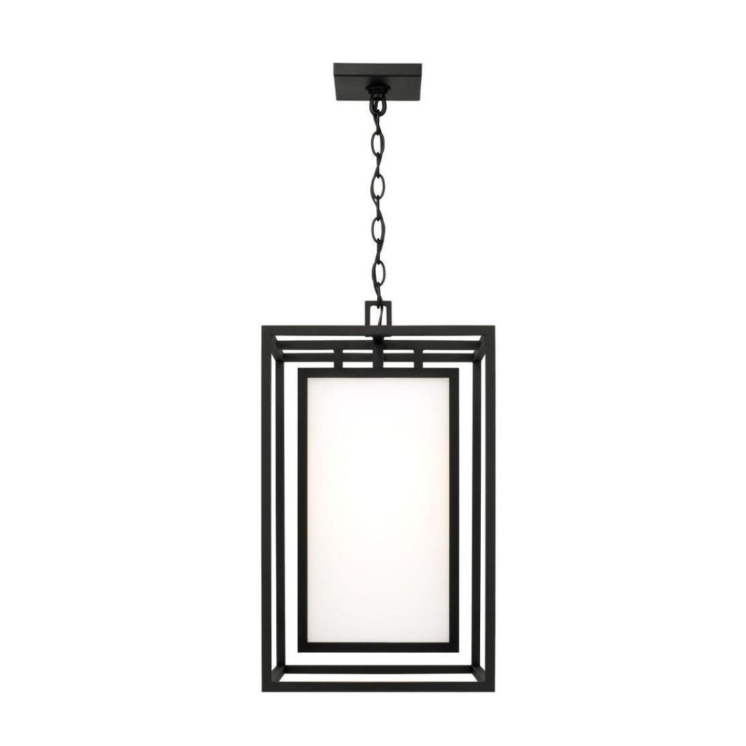 Outdoor Hanging Lantern Black 22in Glass Rectangular Dimmable E26