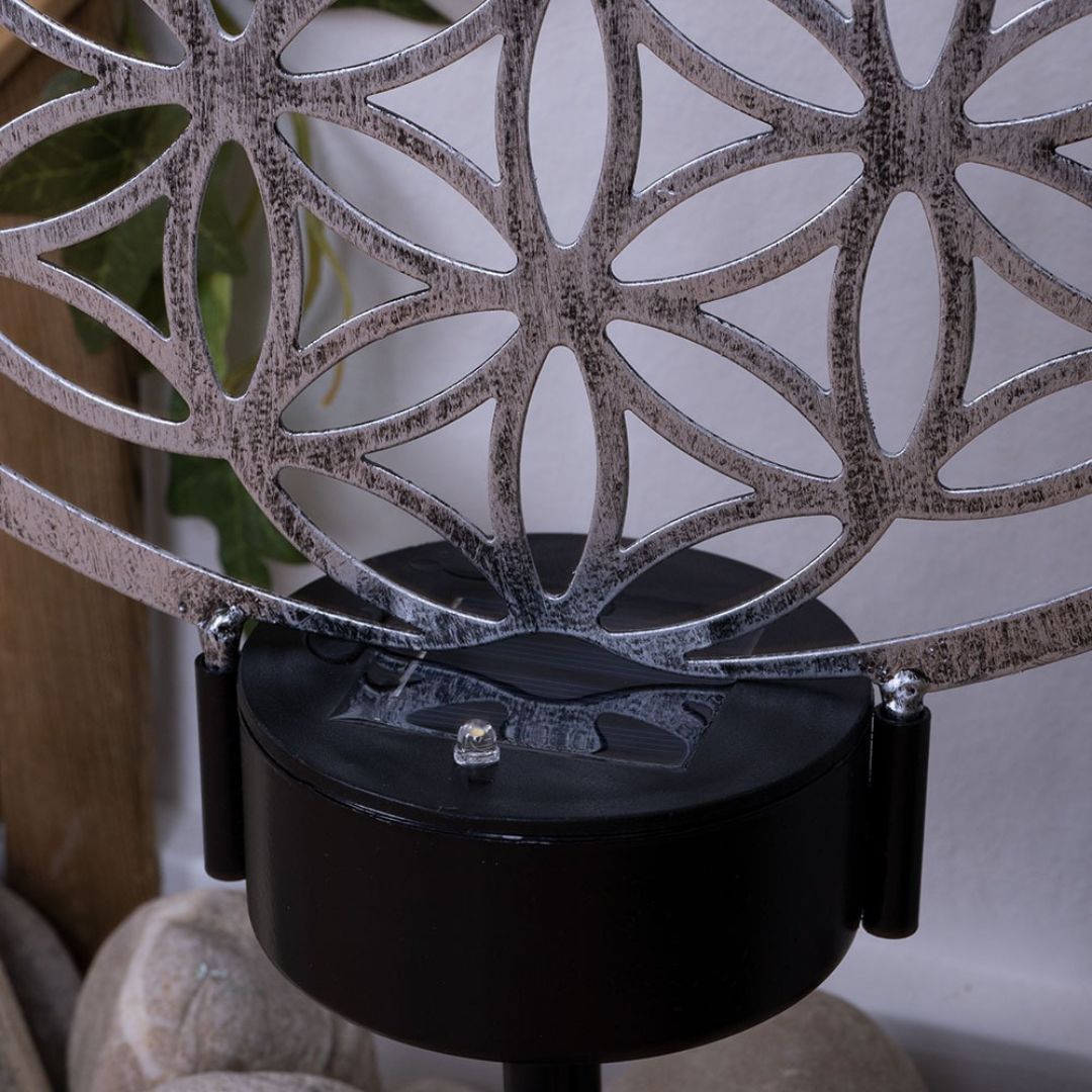 LED Solar Lamp Antique Silver with Ground Spike for Outdoor Lighting