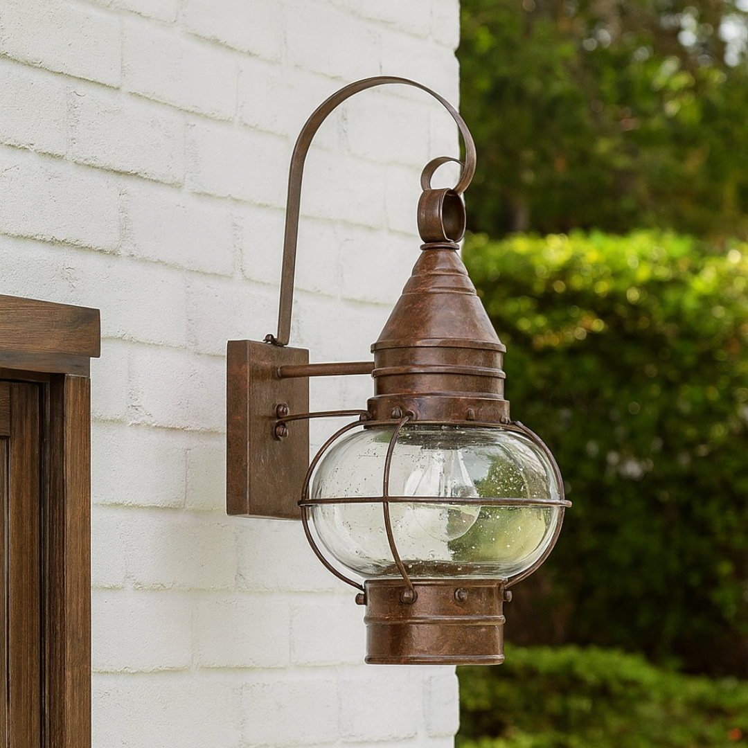 Outdoor Wall Lamp Brass Seed Glass Sienna Bronze Finish