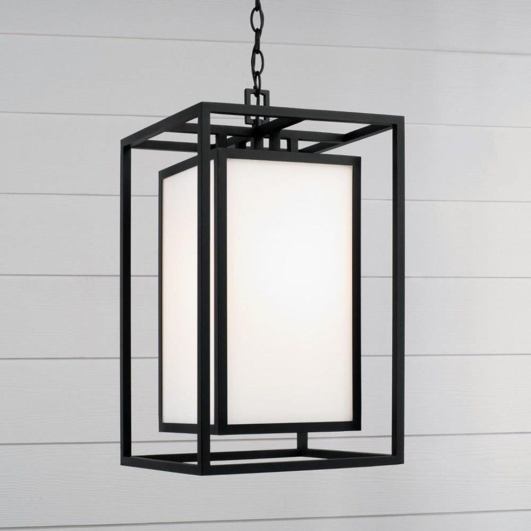 Outdoor Hanging Lantern Black 22in Glass Rectangular Dimmable E26