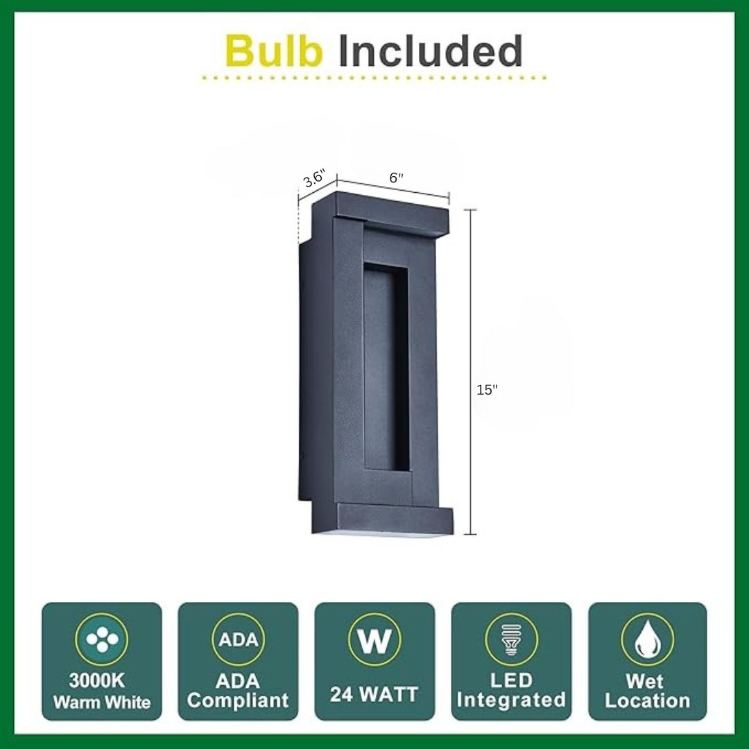 Modern Outdoor LED Wall Light Textured Black Waterproof 2200 Lumens