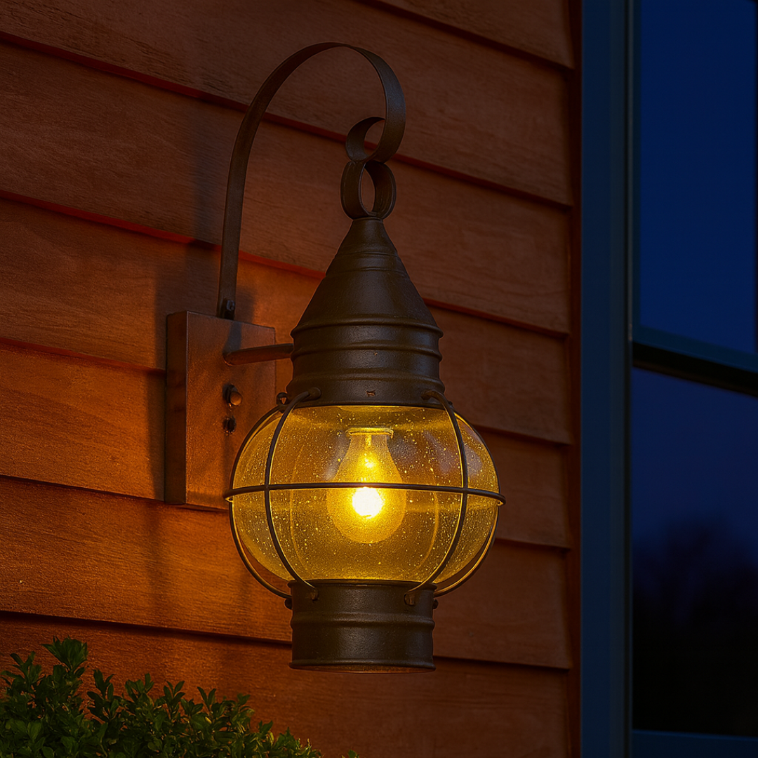 Outdoor Wall Lamp Brass Seed Glass Sienna Bronze Finish
