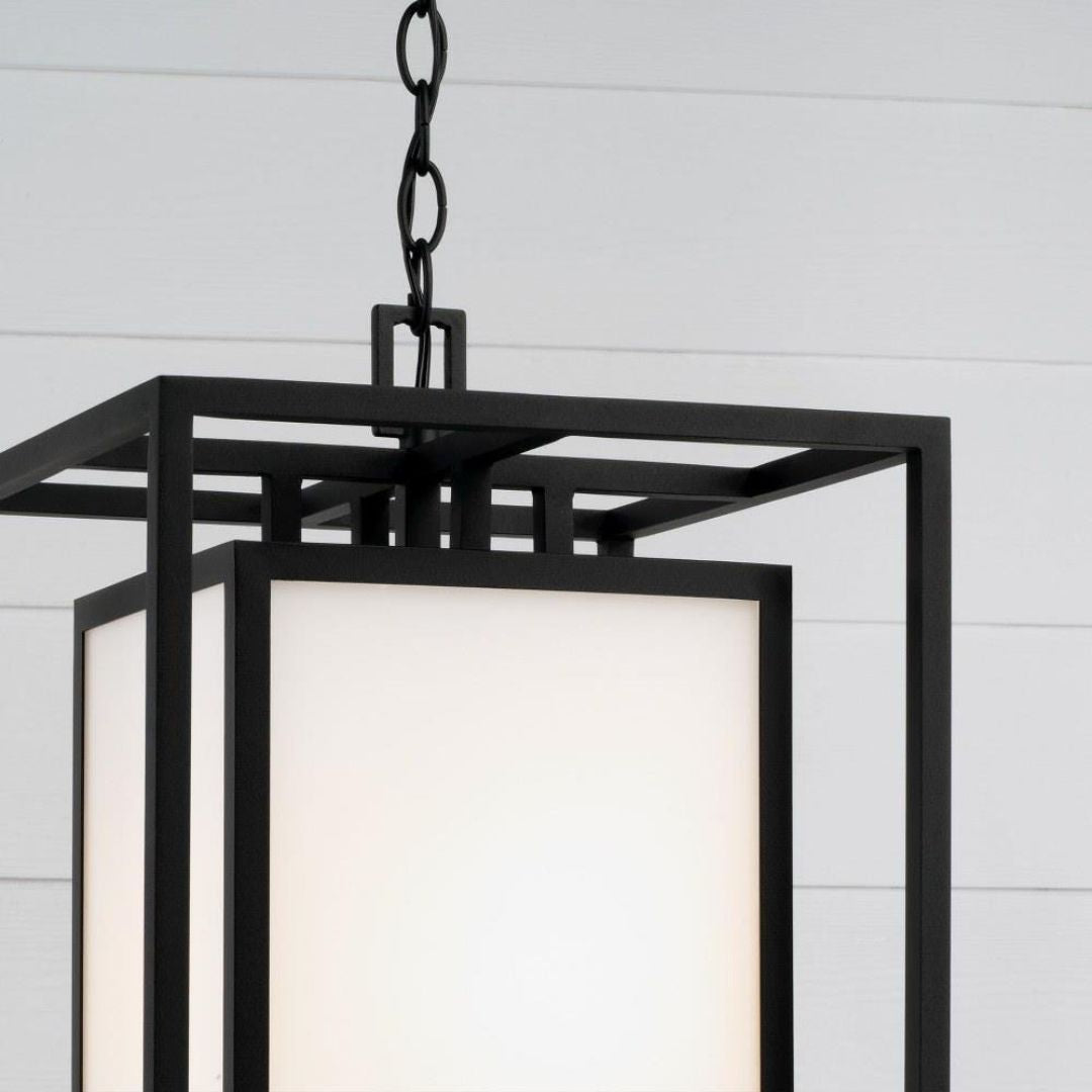 Outdoor Hanging Lantern Black 22in Glass Rectangular Dimmable E26