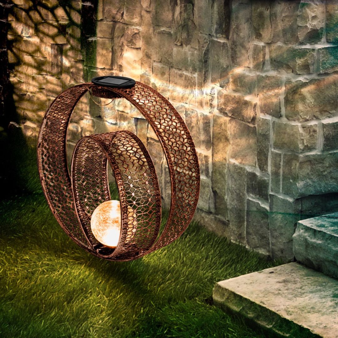 Solar Garden Light Rust Metal Crackle Glass LED Outdoor