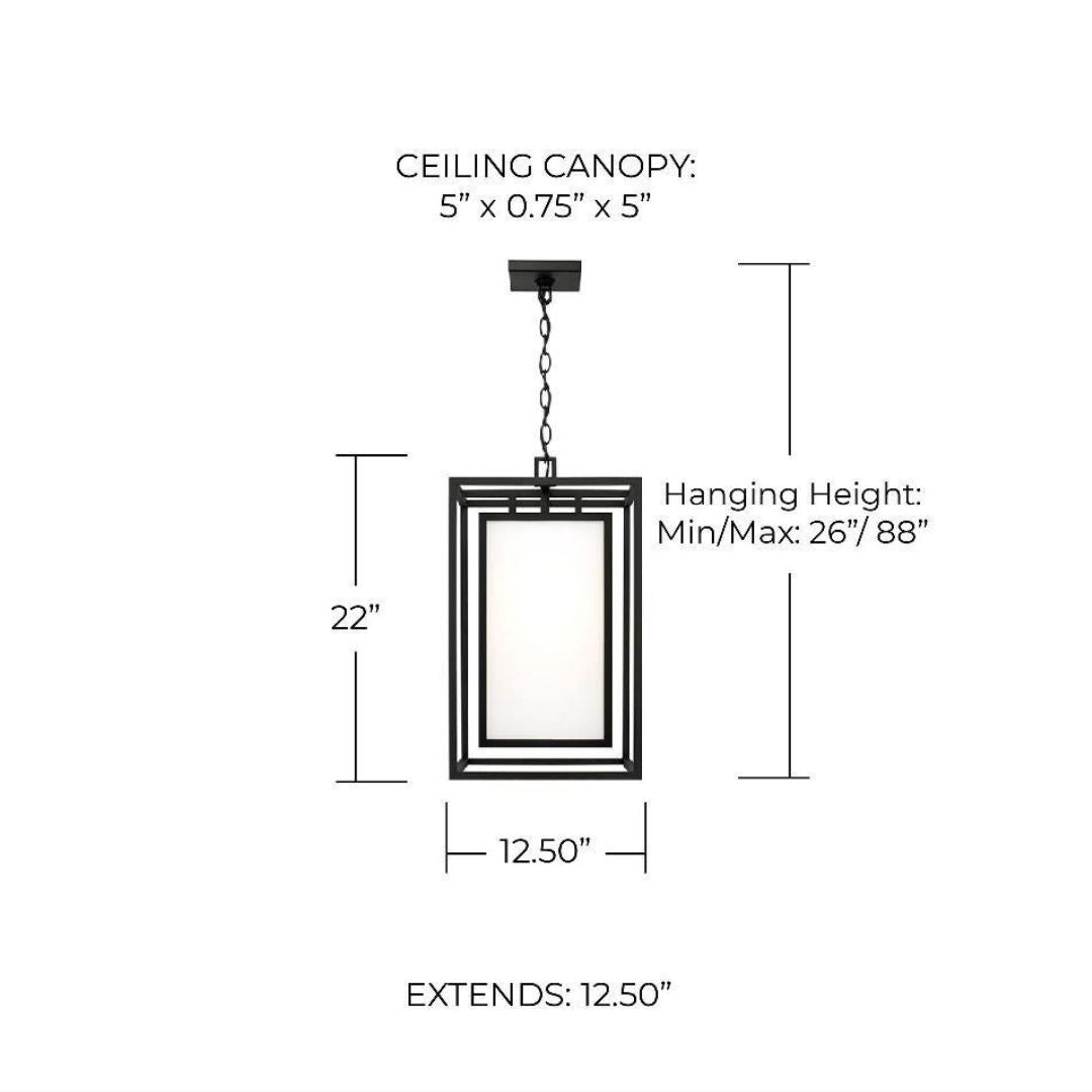 Outdoor Hanging Lantern Black 22in Glass Rectangular Dimmable E26