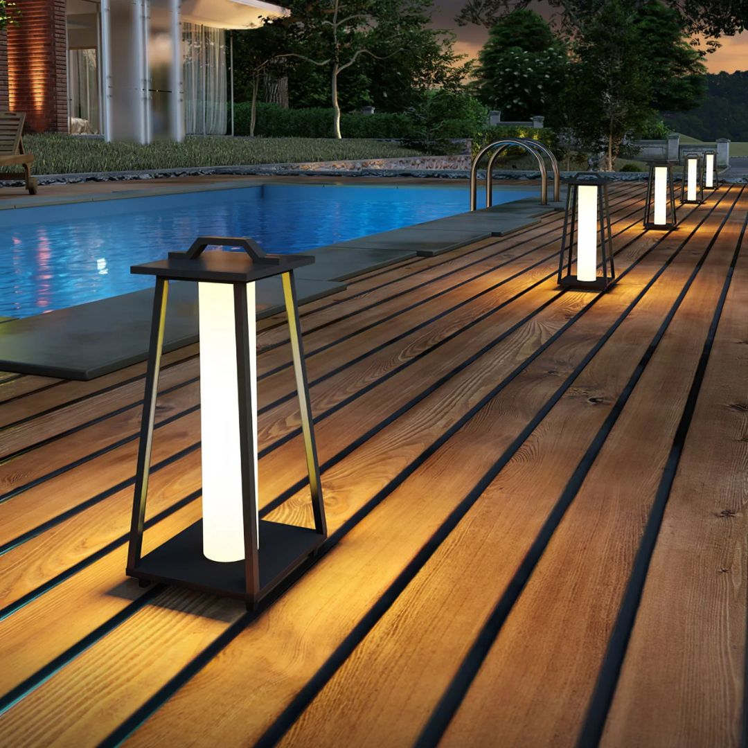 Outdoor LED Lantern Light Stainless Steel Solar Floor Lamp