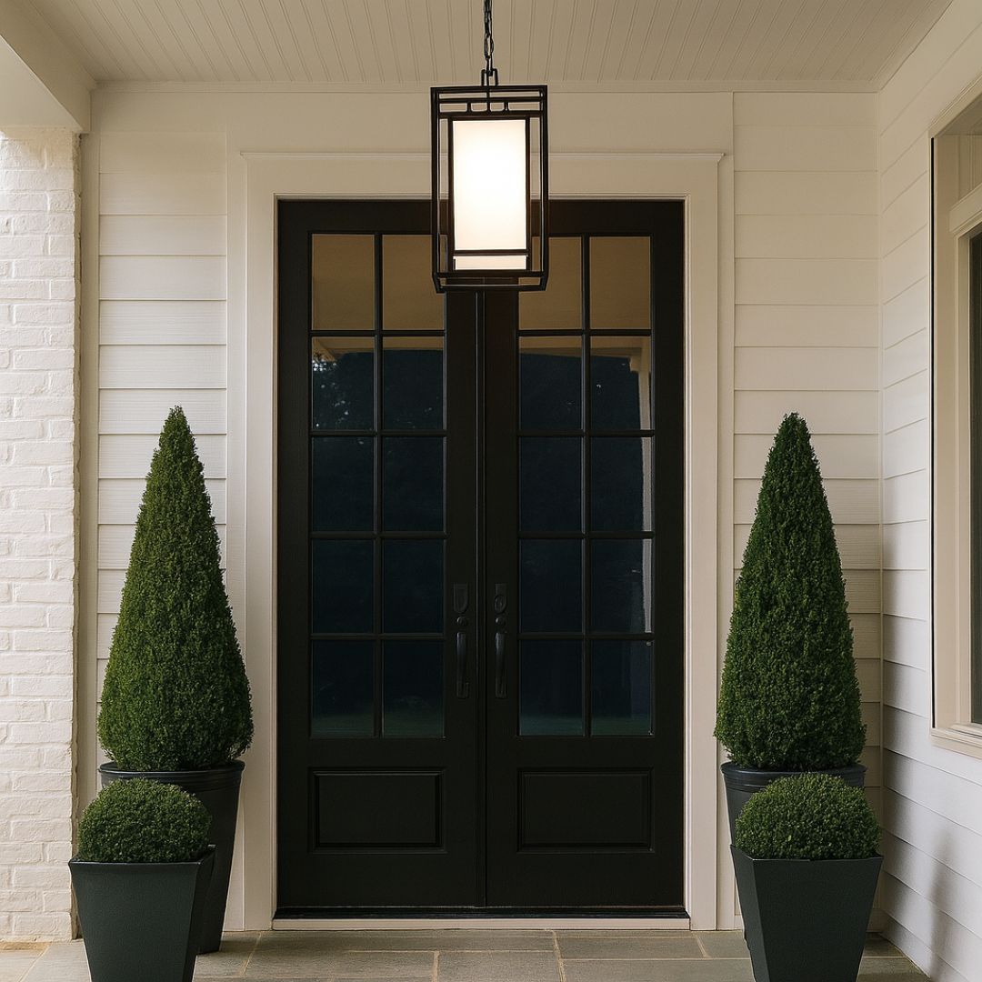 Outdoor Hanging Lantern Black 22in Glass Rectangular Dimmable E26