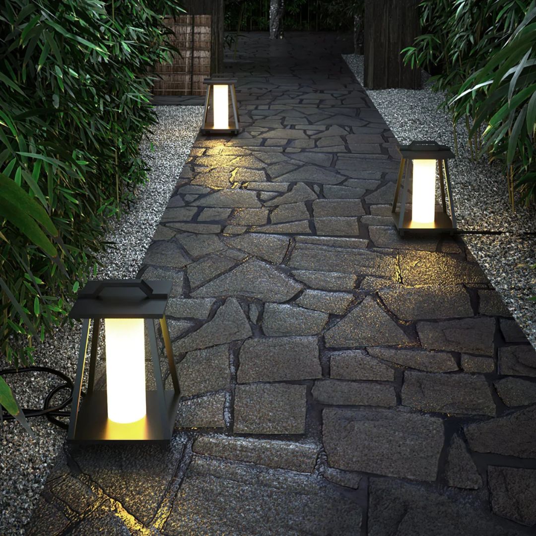 Outdoor LED Lantern Light Stainless Steel Solar Floor Lamp