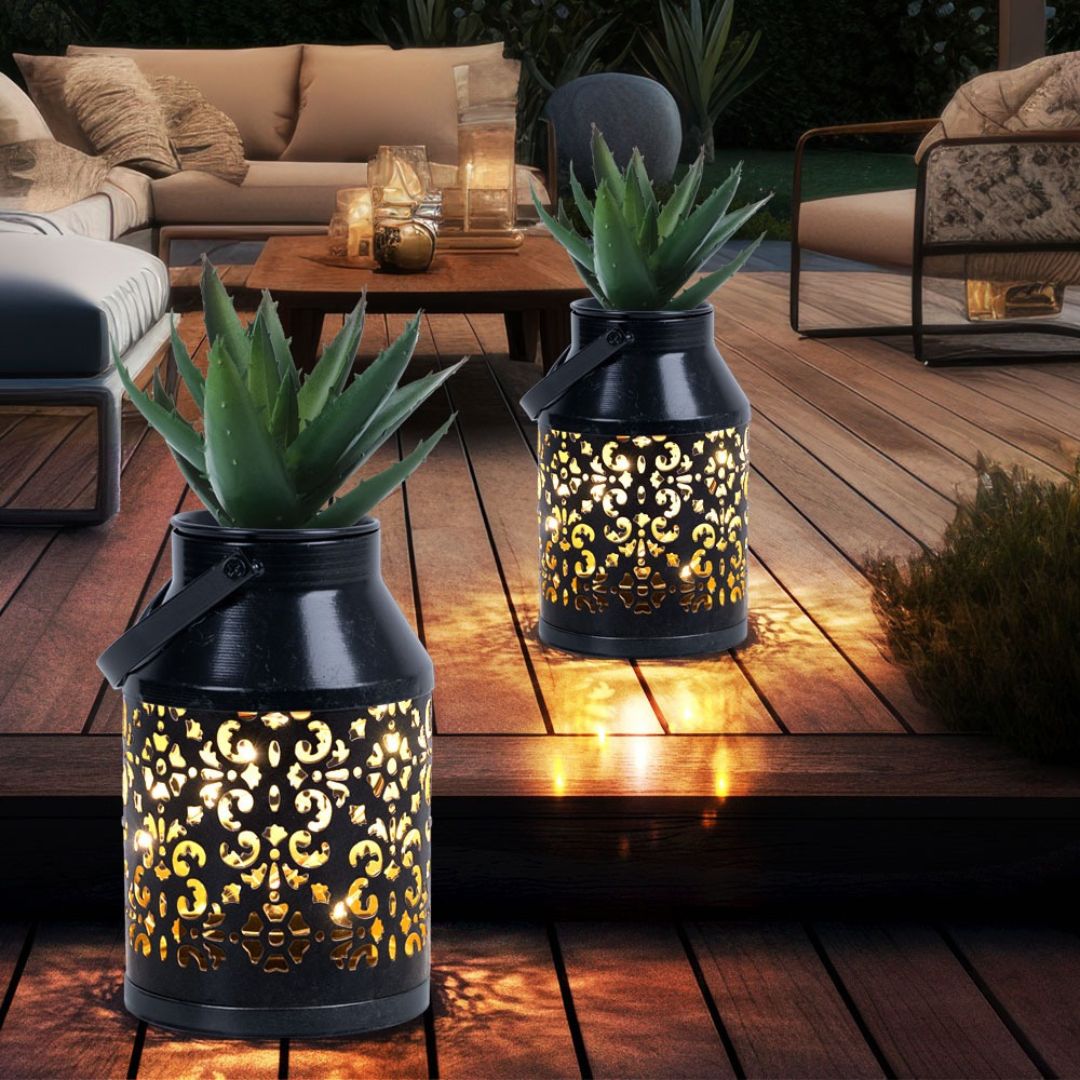 LED Solar Garden Lantern Black Planter Light with Sensor