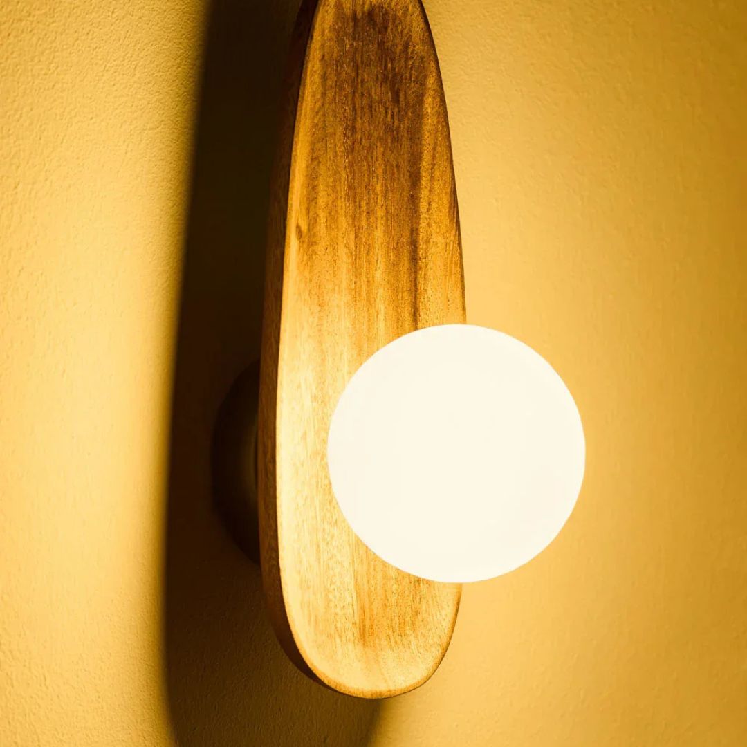 Wall Lamp with Acacia Wood & Opal Glass – Japandi Style E27 Light