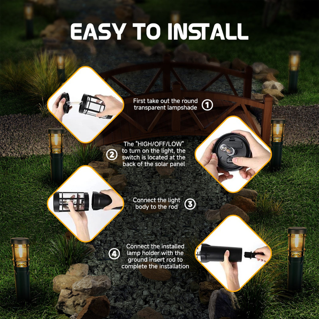 Solar Pathway Lights – Waterproof, 14h, Auto On/Off