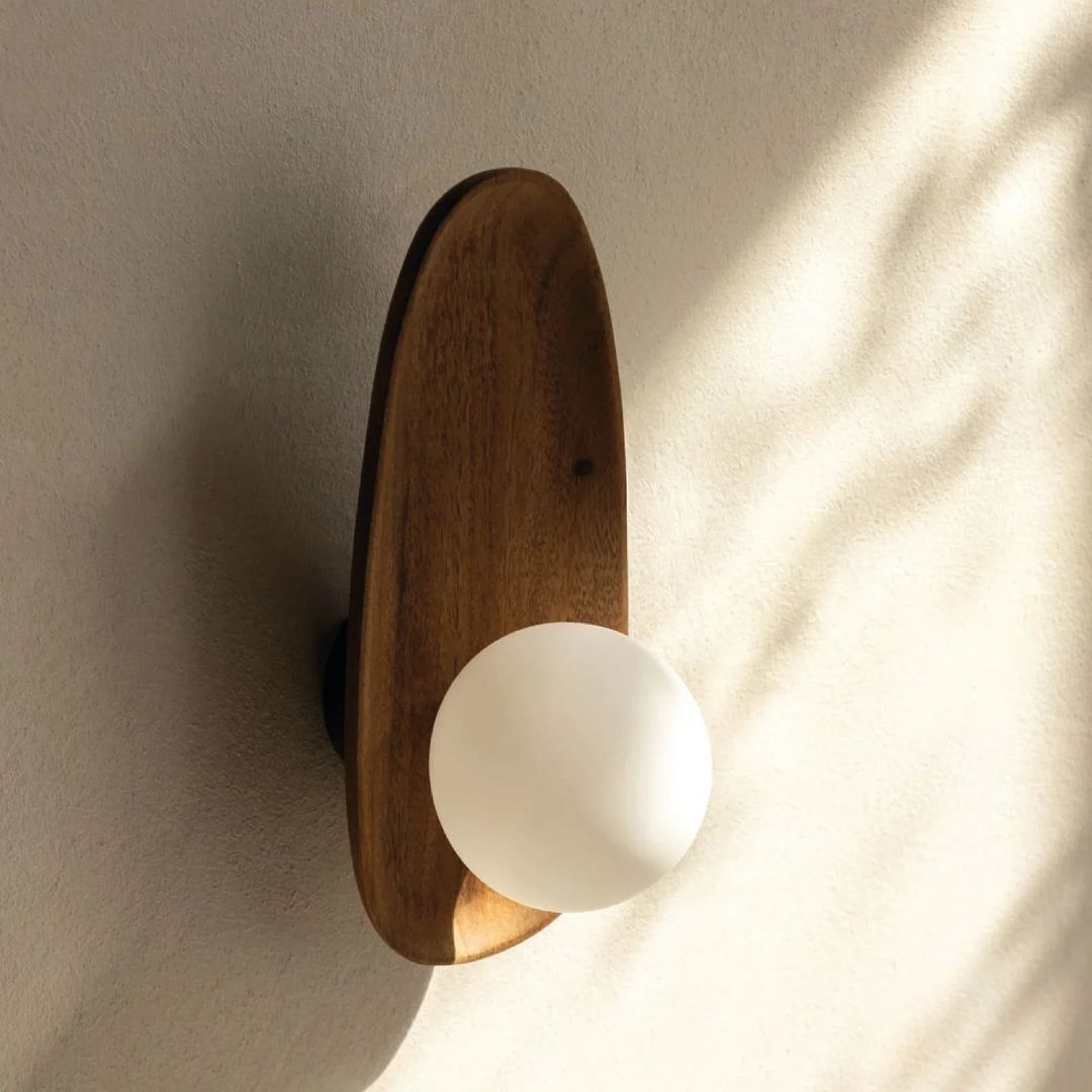 Wall Lamp with Acacia Wood & Opal Glass – Japandi Style E27 Light