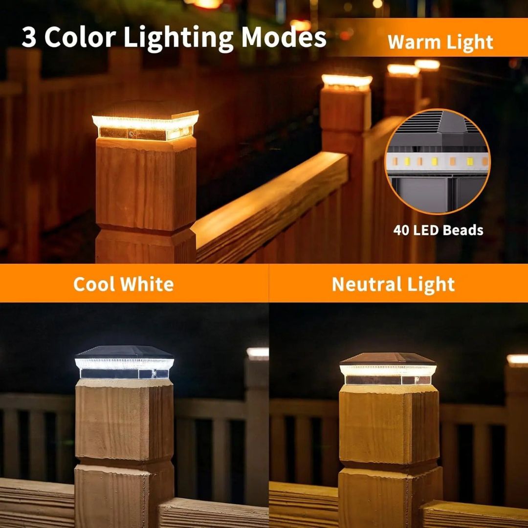 Solar Post Lights with 40 LEDs – Waterproof Outdoor Lighting for 4x4 Posts