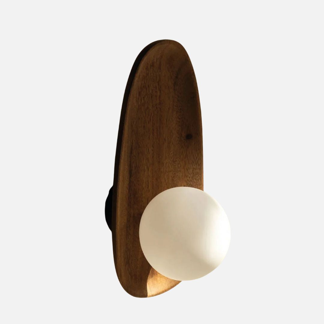 Wall Lamp with Acacia Wood & Opal Glass – Japandi Style E27 Light