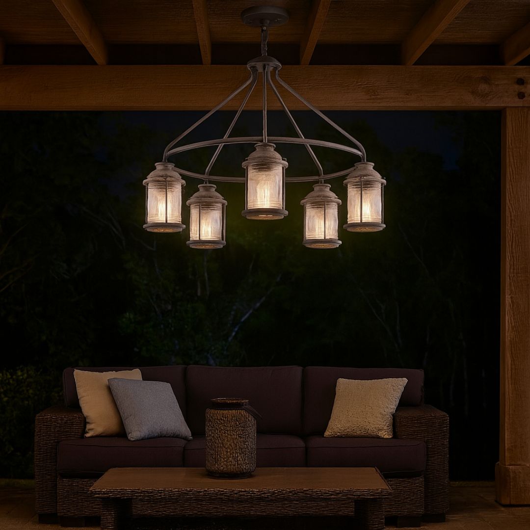 Outdoor Chandelier with 5 Lights in Weathered Zinc Finish for Gazebo
