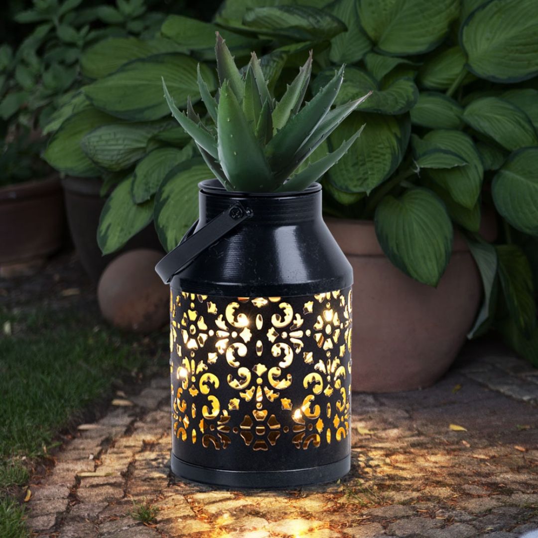 LED Solar Garden Lantern Black Planter Light with Sensor