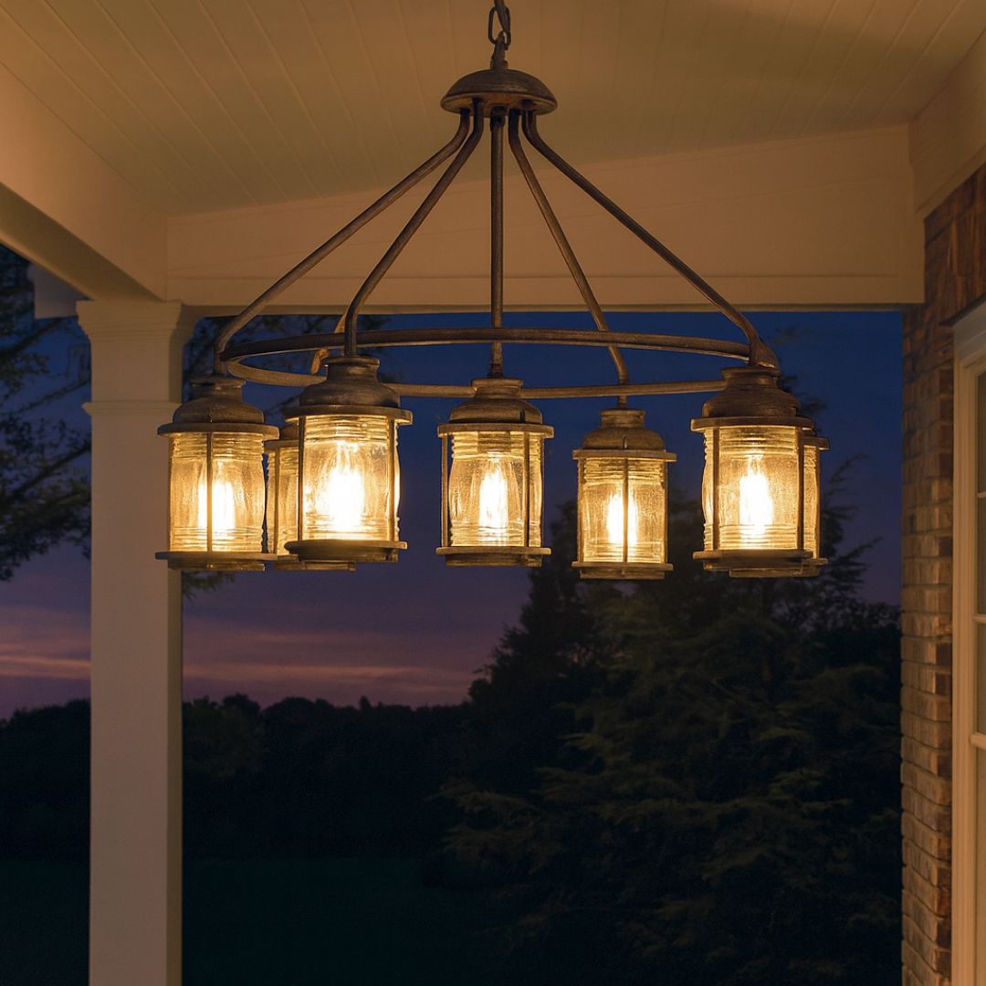 Outdoor Chandelier with 5 Lights in Weathered Zinc Finish for Gazebo