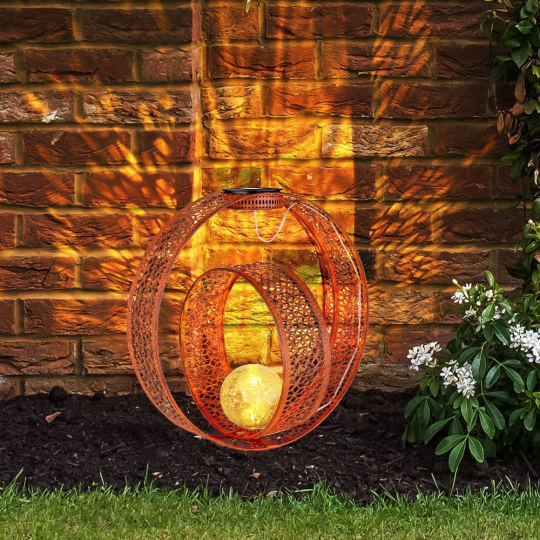 Solar Garden Light Rust Metal Crackle Glass LED Outdoor