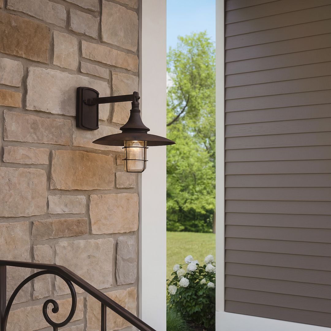 Outdoor Wall Lantern Light Fixture with Cage Shade and Clear Glass