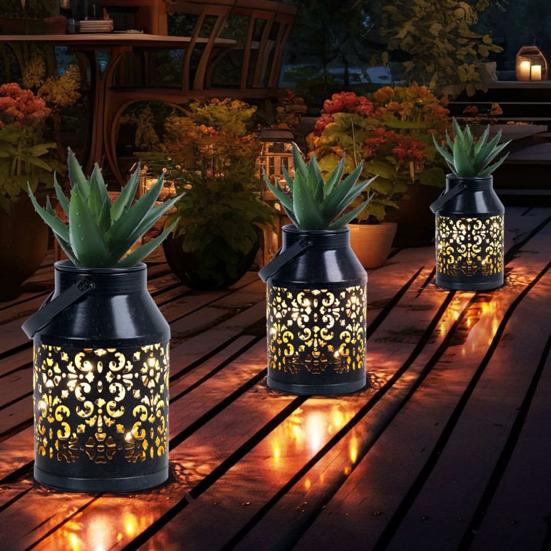 LED Solar Garden Lantern Black Planter Light with Sensor