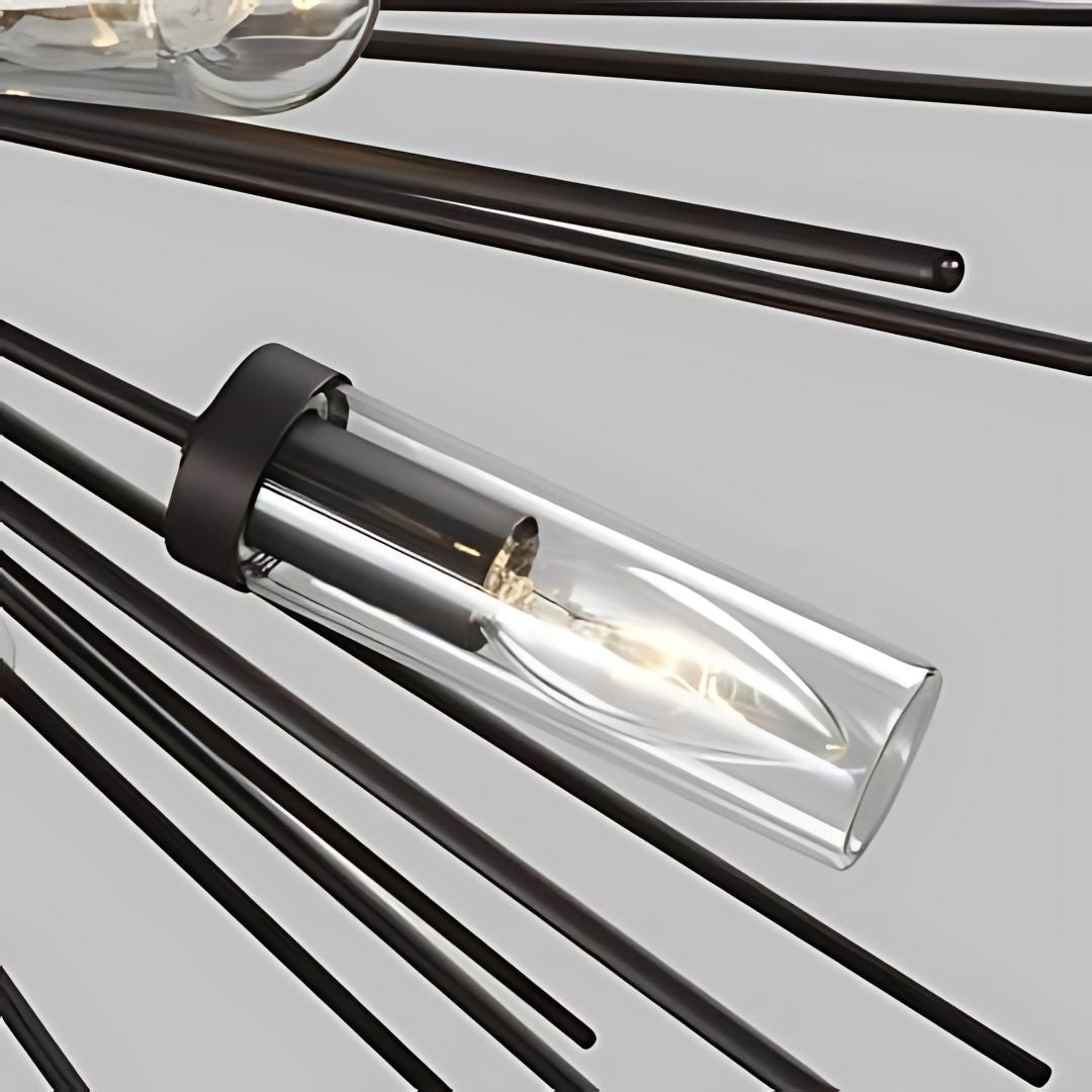 Large Outdoor Chandelier with Slim Metal Arms and Globe Design - Modern Exterior Lighting