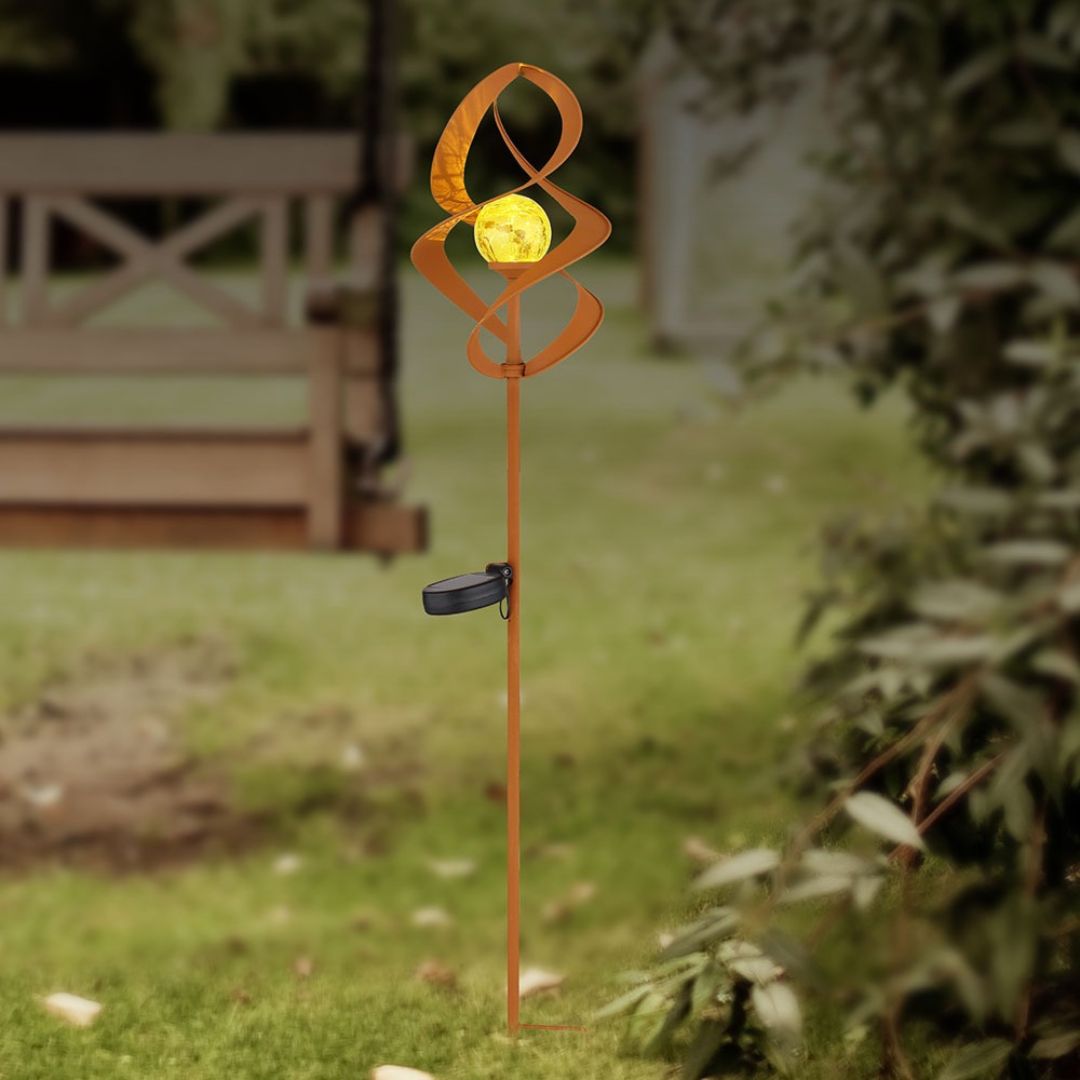 Solar LED Garden Light Rust Metal IP44 Crackle Globe