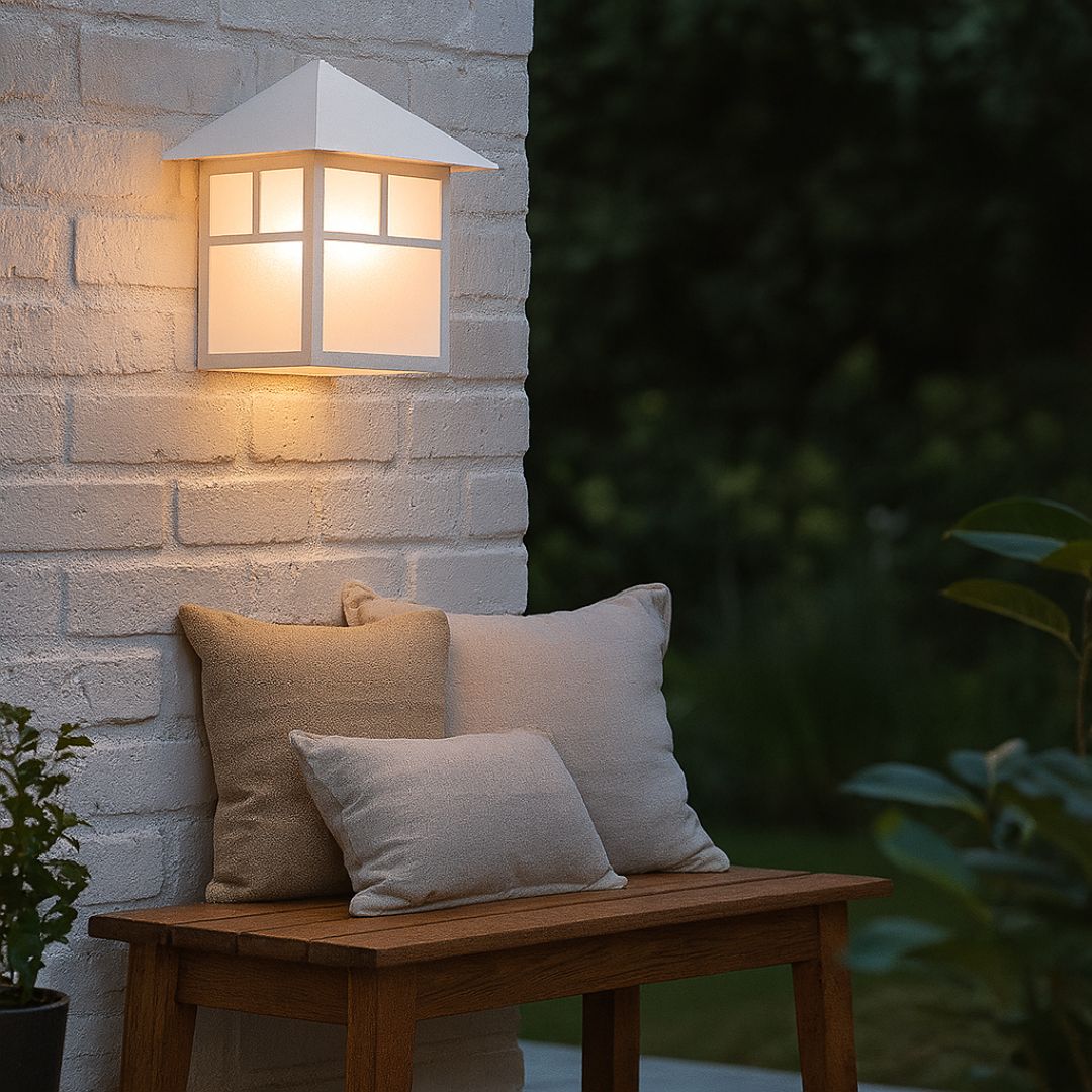 Outdoor Wall Light Textured White 11in Pocket Lantern Frosted Glass