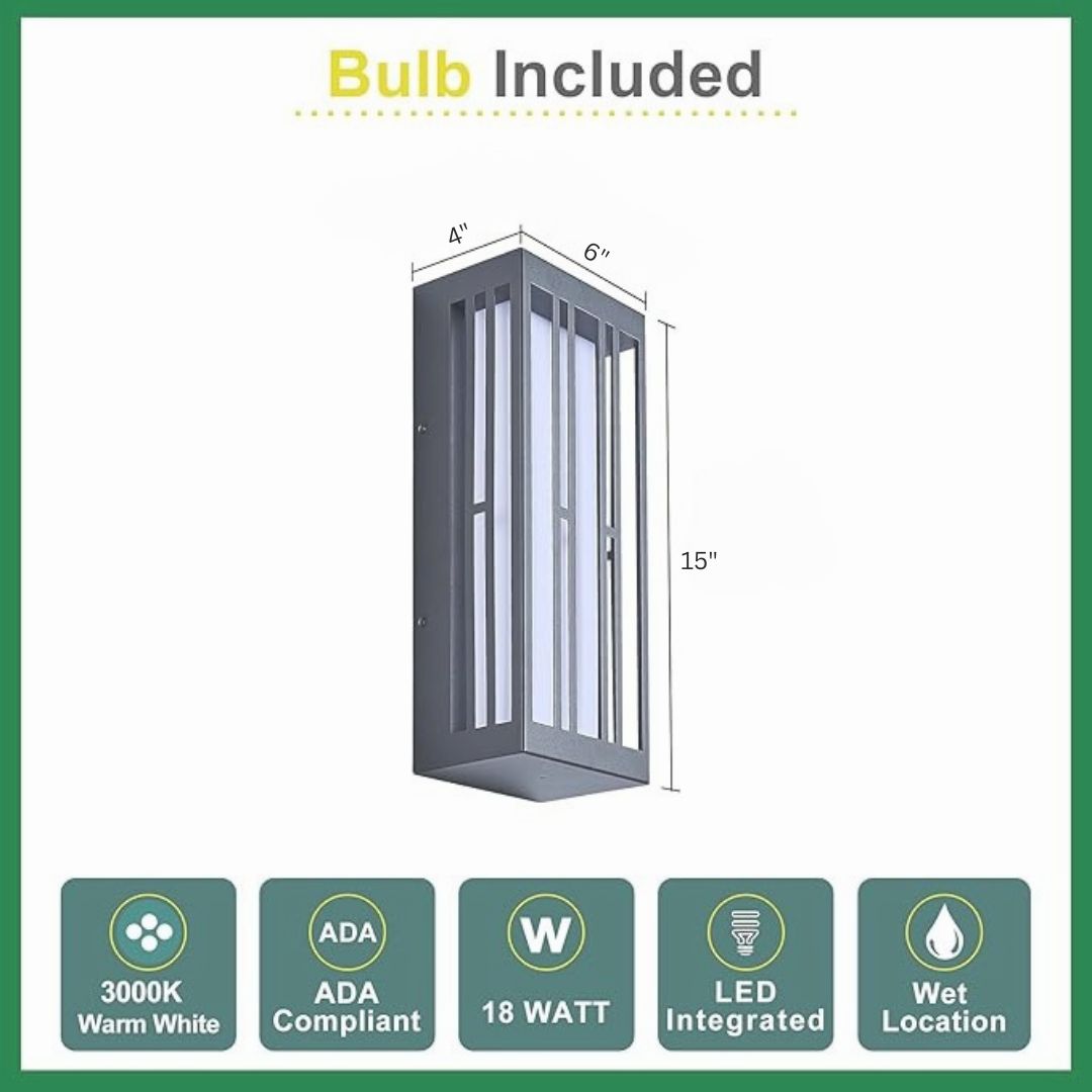 Outdoor Wall Light Waterproof Dimmable LED 1700LM Black Metal Acrylic