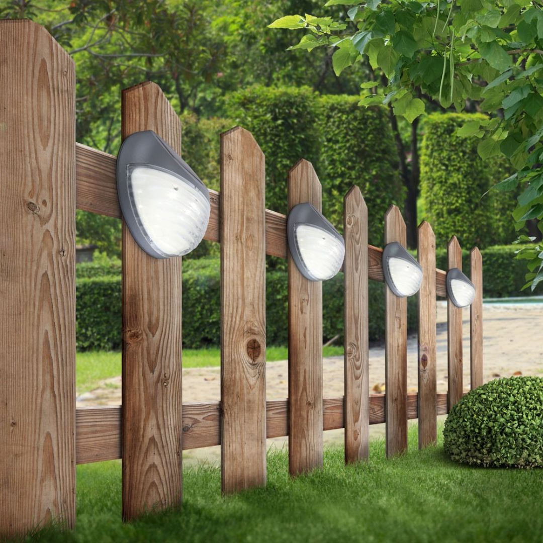 Solar Fence Lights Outdoor LED Set of 6 Waterproof Plastic