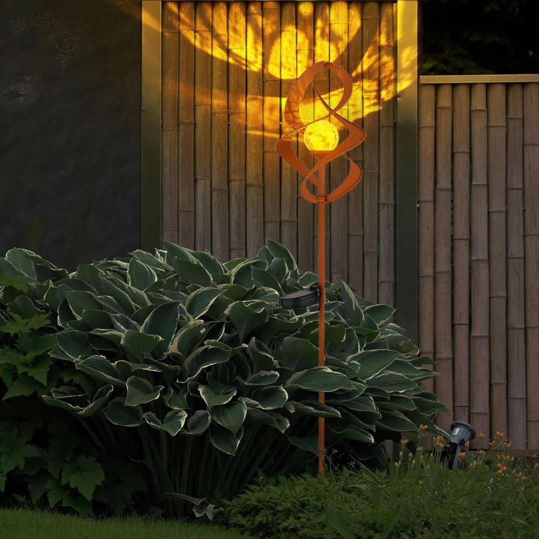 Solar LED Garden Light Rust Metal IP44 Crackle Globe